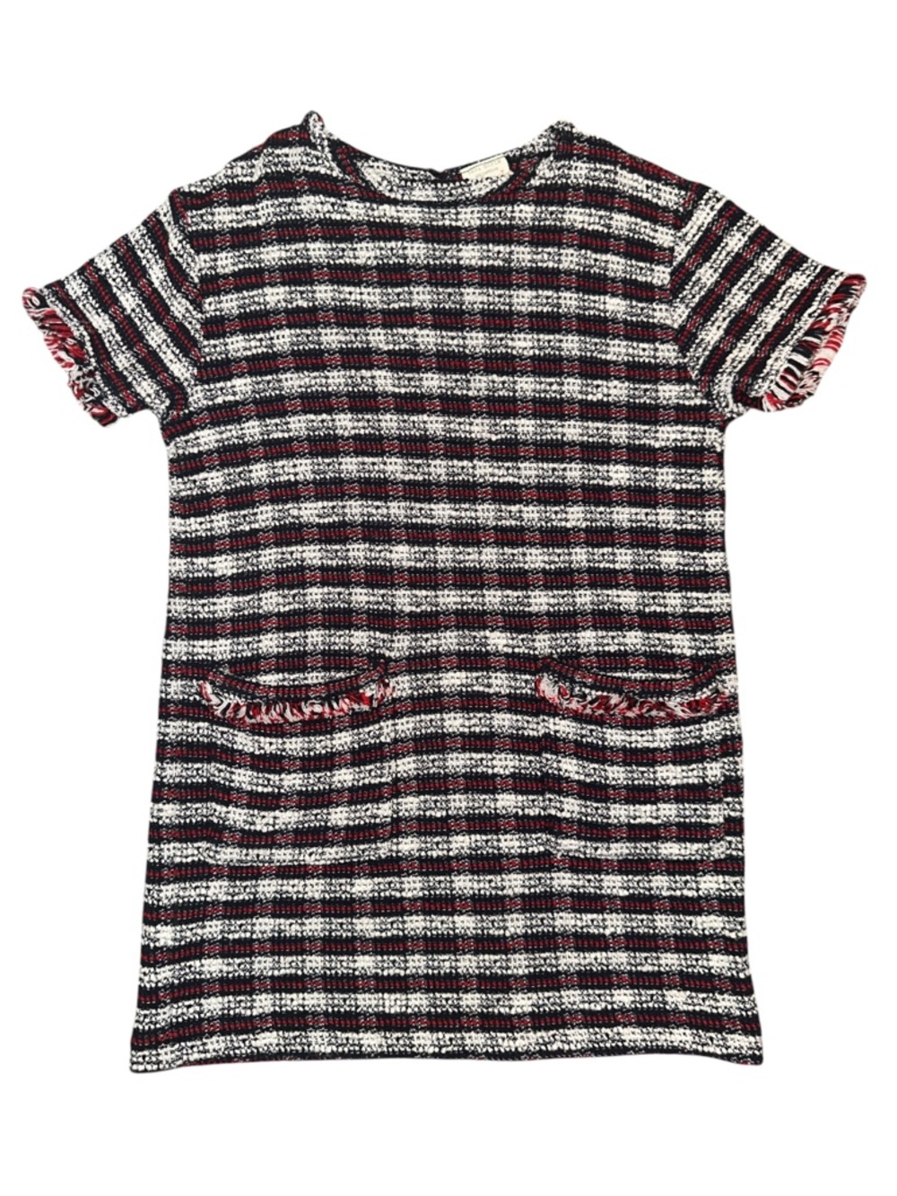 EUC Zara Girls Short-Sleeve Tweed tunic in Red White & Blue 7